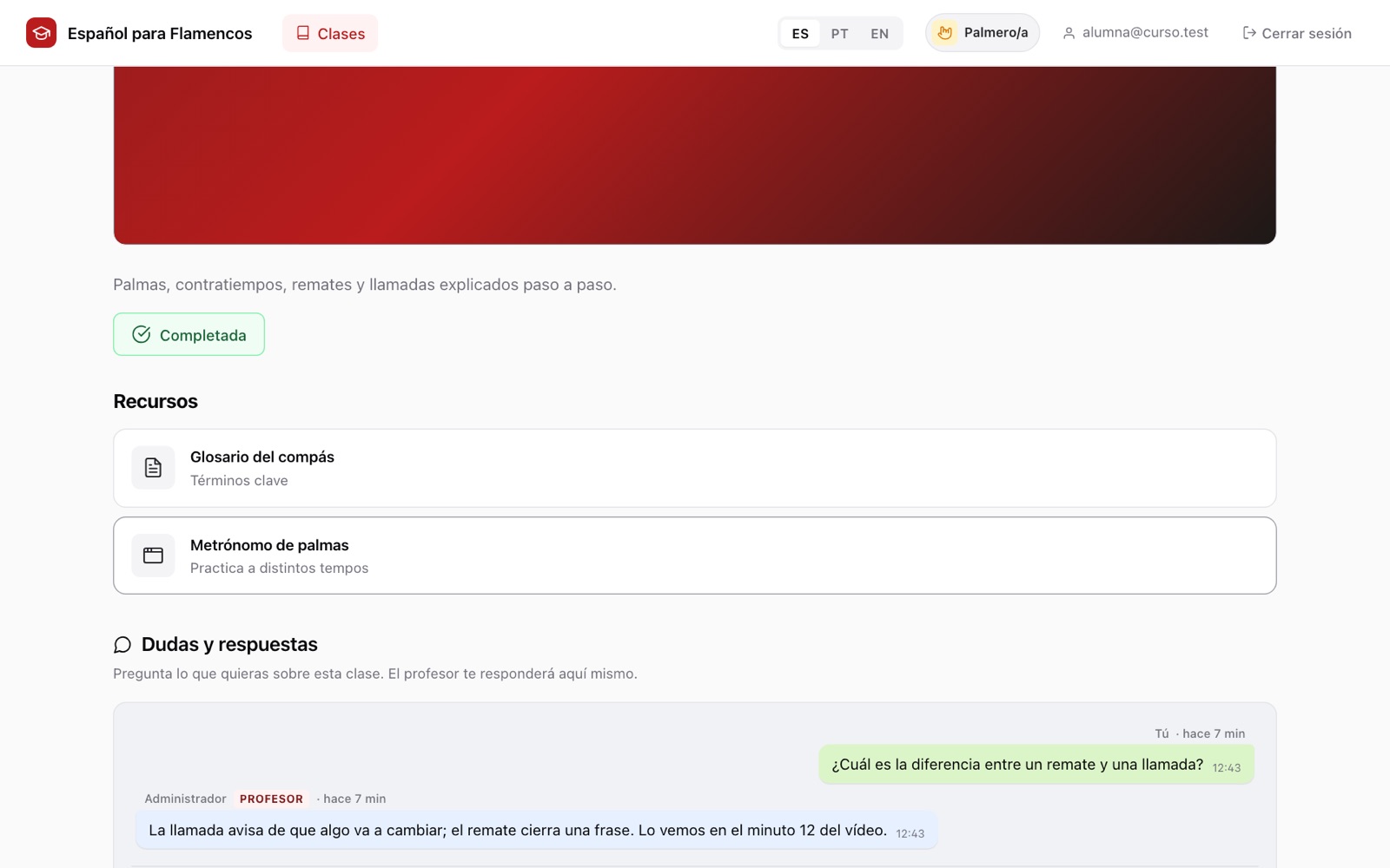 Recursos descargables y espacio de dudas
