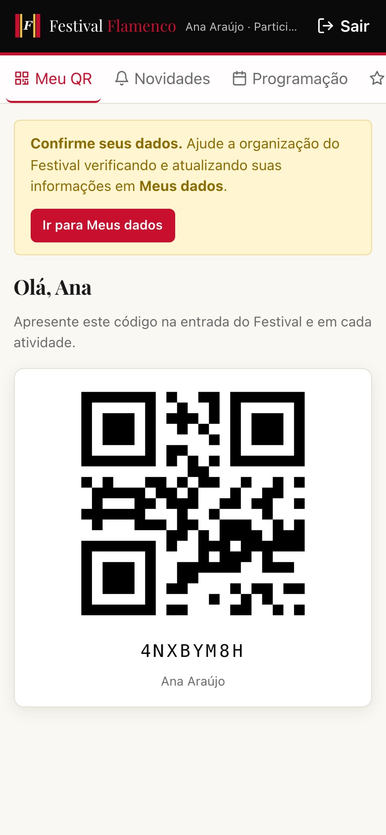 Credencial QR del participante en su móvil