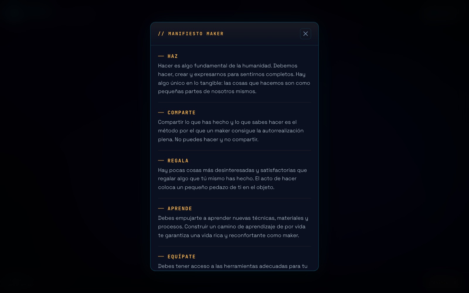 Manifiesto y valores del espacio